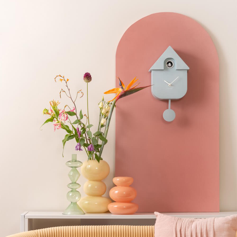 Horloge Murale Cuckoo Moderne Karlsson – Bleu Vif ABS – Chant Oiseau Toutes Les Heures, Volume Réglable !